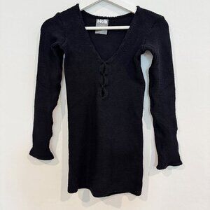 Rielli Women's Textured Crinkle‎ Mini Dress Resortwear Black Size Medium Large